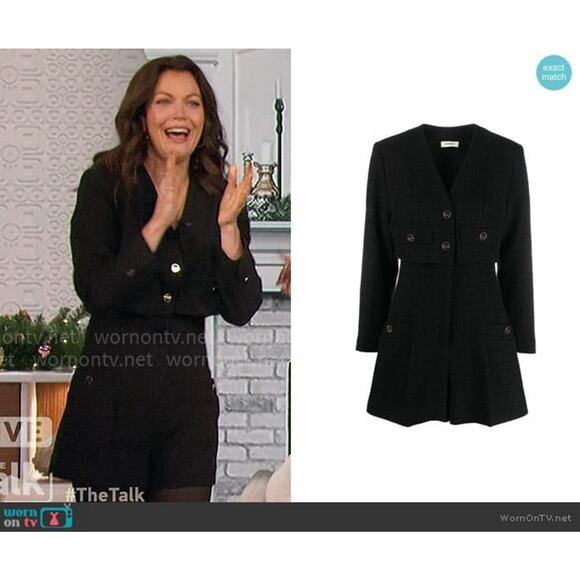 Sandro Seal Tweed Romper Black Long Sleeve Button Pockets V Neck 36 4 S - Picture 14 of 14